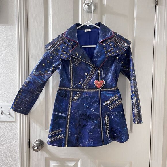 Disney Store Descendants 2 Evie Blue Faux Leather Jacket Costume Girls Size 9-10 - Picture 1 of 16